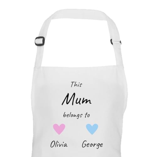 White Mum hearts design apron with children's names