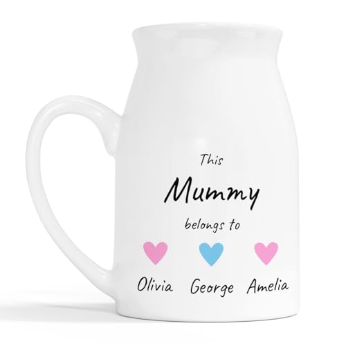 Personalised Mummy Milk Jug Vase - Custom Name and Heart Design, Birthday Keep