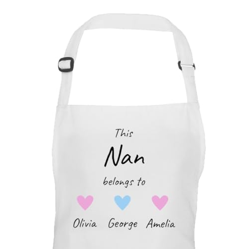 White Nan apron with hearts design and personalised names