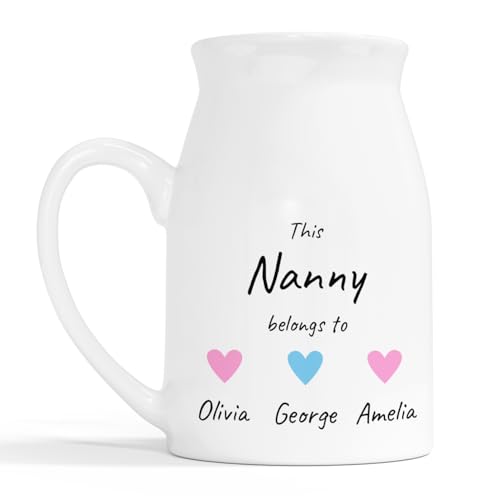 Personalised Nanny Milk Jug Vase - Custom Name and Heart Design - Nanny, Grand