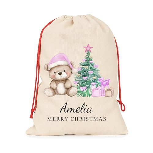 Personalised Natural Pink Teddy Santa Sack with Name product image