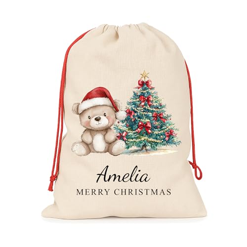 Personalised Natural Red Teddy Santa Sack with Name product image