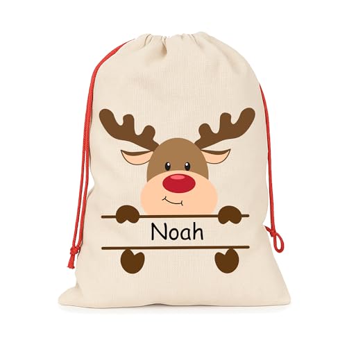 Personalised Natural Reindeer Santa Sack with Name product image