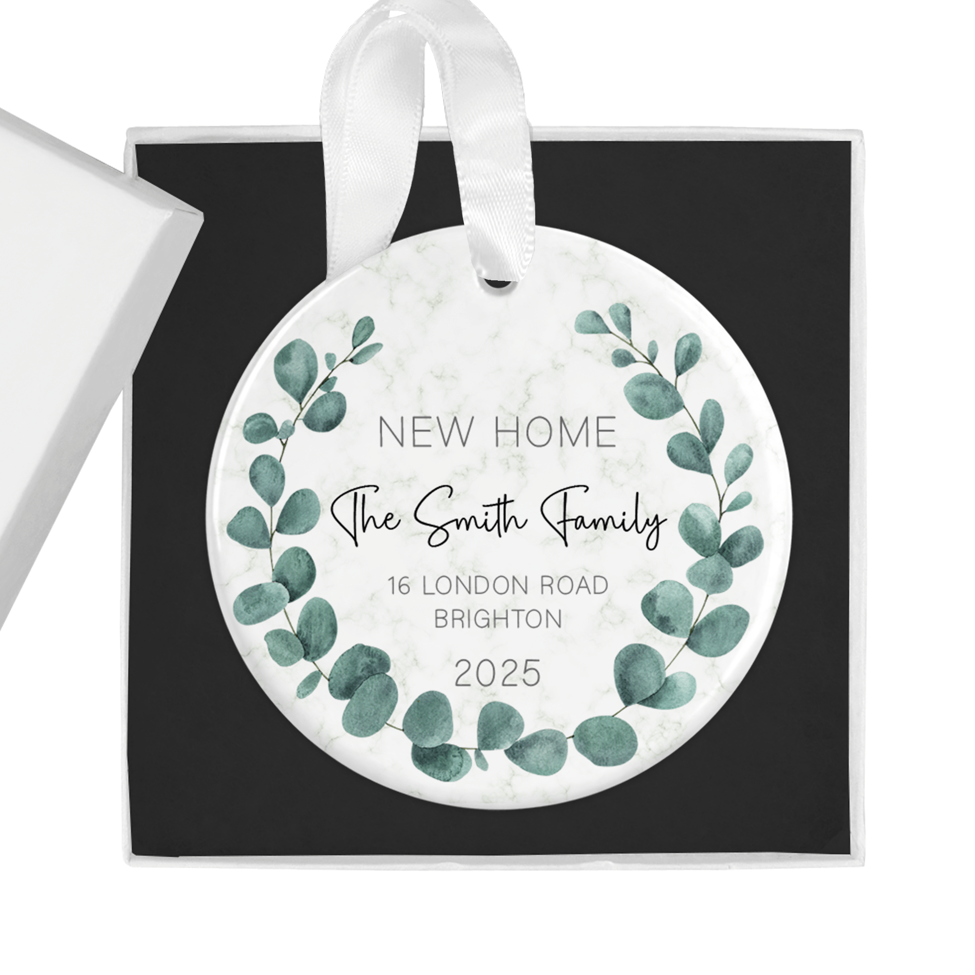 Personalised New Home Keepsake – Eucalyptus Ceramic Ornament with Gift Box - Chicken Craft Ltd
