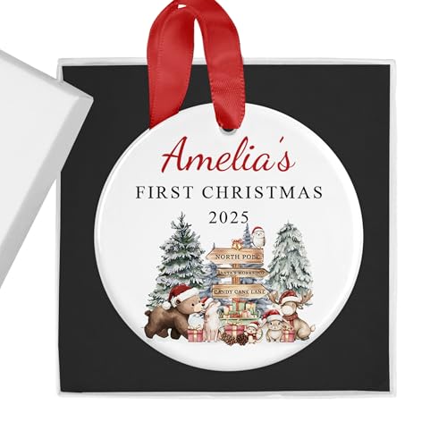 Personalised North Pole Friends First Christmas Bauble with Box