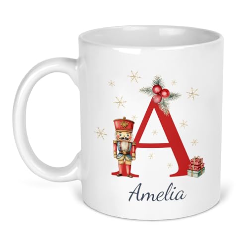 Nutcracker Initial Christmas ceramic mug with initial and name