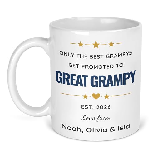 Only the Best Grampys Get Promoted to Great Grampy ceramic mug with names and EST. year.