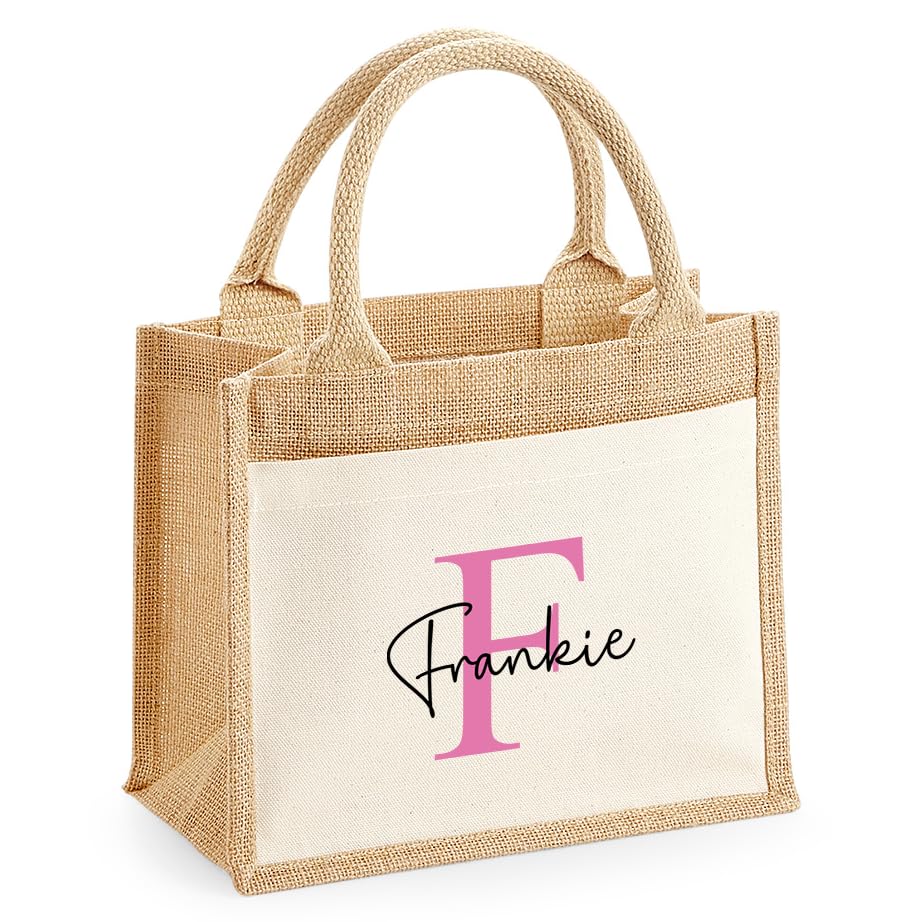 Personalised Pink Initial Jute Lunch Bag