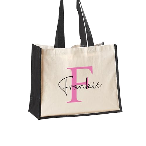 Personalised Pink Initial Jute Tote Bag
