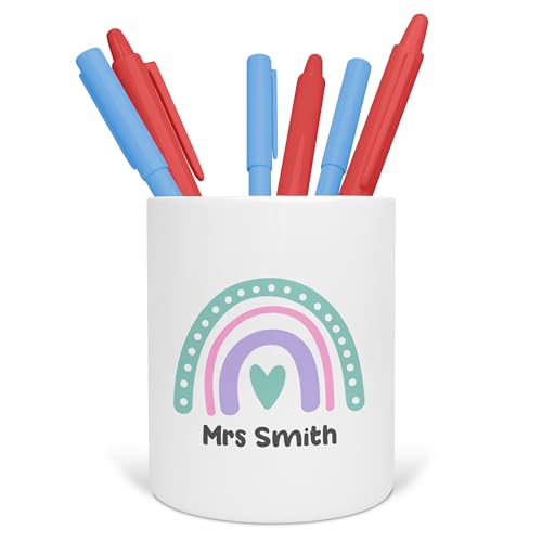 Personalised Pink Purple Rainbow Teacher Pen Pot