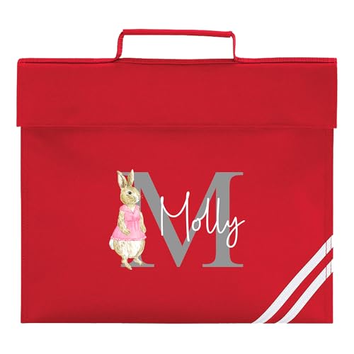 Red Pink Rabbit school book bag personalised with name