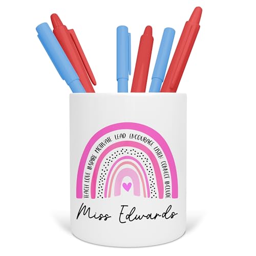 Personalised Pink Rainbow Teacher Pen Pot