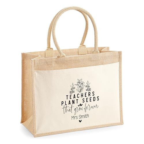 Personalised Plant Seeds Quote Jute Tote Bag with Name