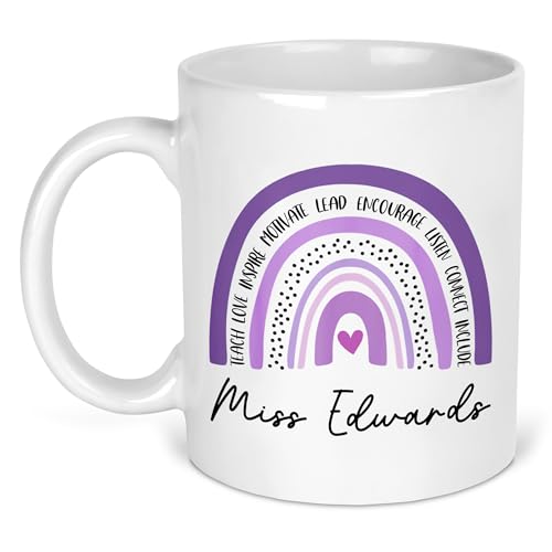 Purple Rainbow teacher ceramic mug with personalised name