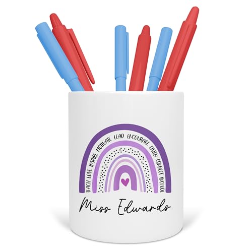 Personalised Purple Rainbow Teacher Pen Pot