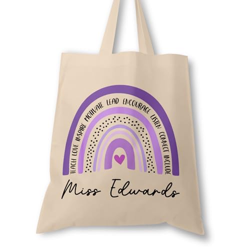 Personalised Purple Rainbow teacher tote bag with name