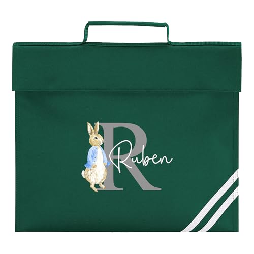 Green Rabbit Initial school book bag personalised with a name and initial.