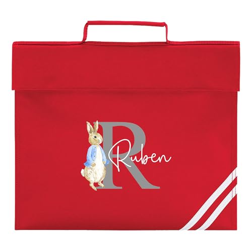 Red Rabbit Initial school book bag personalised with a name and initial.