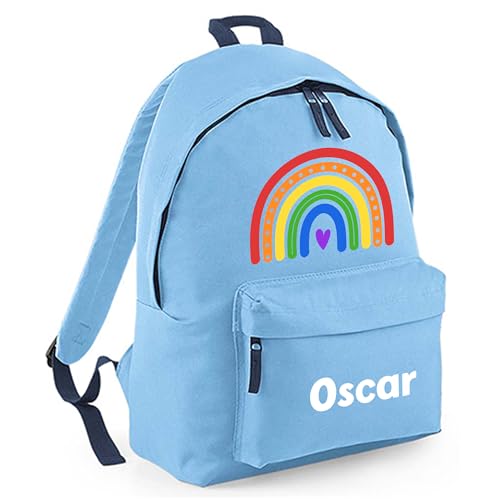 Personalised Rainbow Heart - Light Blue Backpack Kids Backpack with Name product image