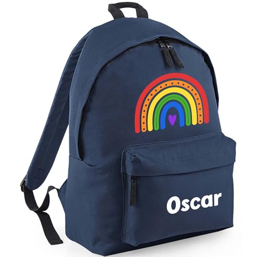 Personalised Rainbow Heart - Navy Kids Backpack with Name product image