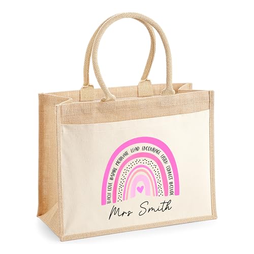 Personalised Rainbow Jute Tote Bag with Name