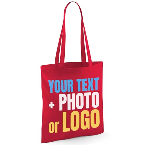 Red cotton tote bag with custom print artwork