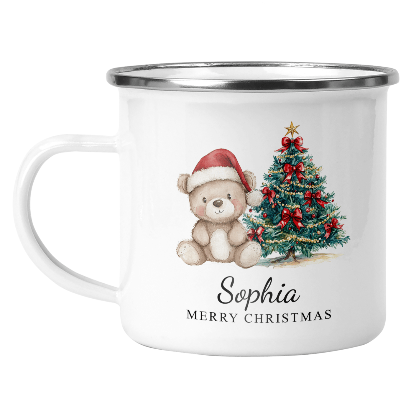 Personalised Red Teddy Bear Enamel Mug - Chicken Craft Ltd