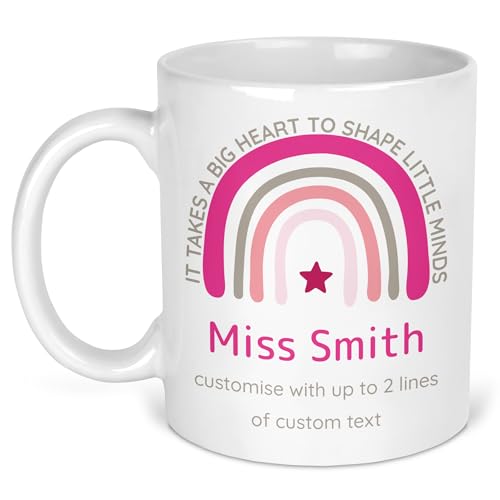 Rose Pink Rainbow teacher mug with custom name and message