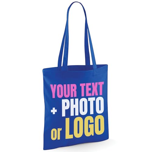 Royal Blue cotton tote bag with custom print artwork