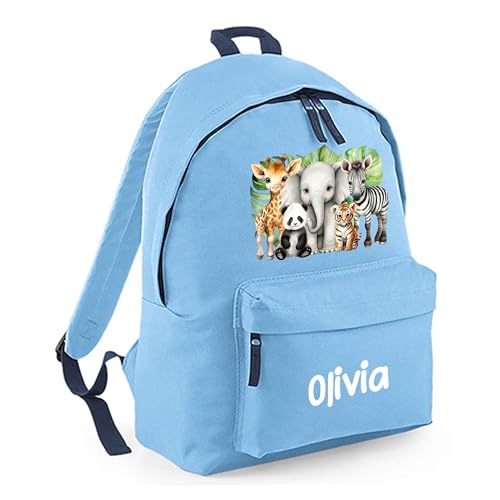 Personalised Safari Animals - Blue Kids Backpack with Name product image