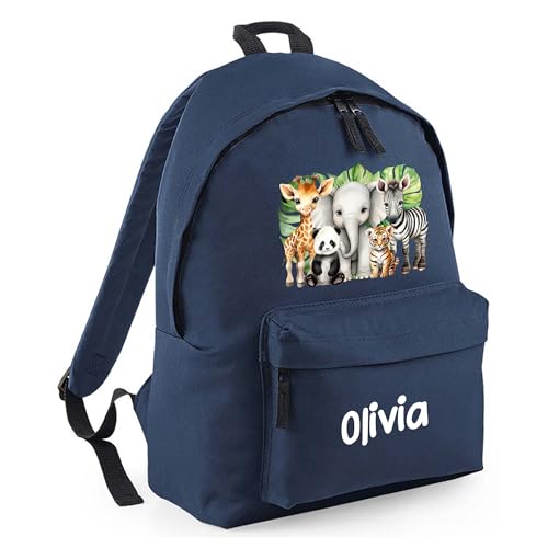 Personalised Safari Animals - Navy Kids Backpack with Name product image