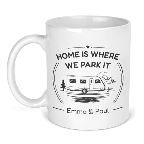 Personalised Single Axle Grey Home Is Where We Park It Ceramic Mug with Name