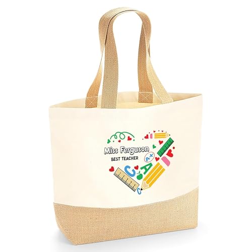 Personalised Stationery Heart Hessian Base Jute Tote Bag with Name