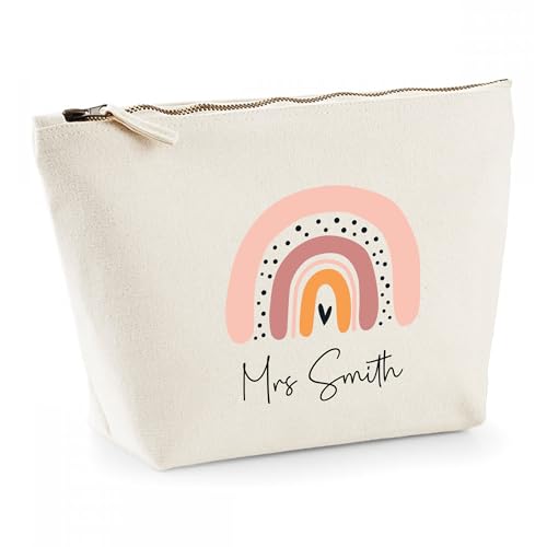 Personalised Teacher Gift - Custom Name Pencil Case with Boho Rainbow Design