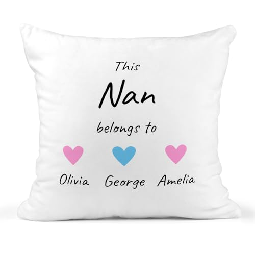 White This Nan belongs to cushion with names and heart icons