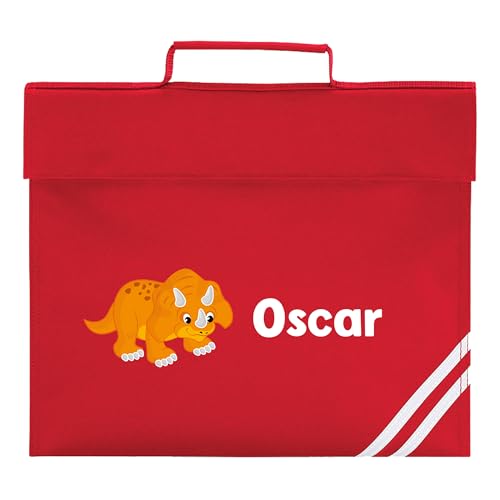 Personalised triceratops dinosaur school book bag with name.