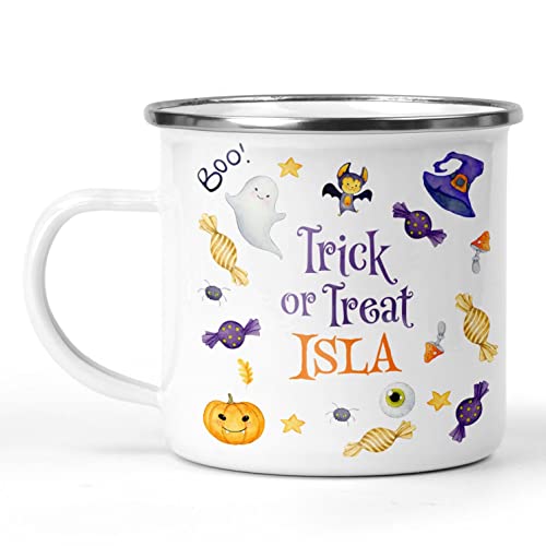 Personalised Trick or Treat Halloween Enamel Mug