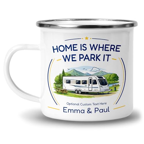 Personalised Twin Axle Home Is Where We Park It Camping Mug with Name product image