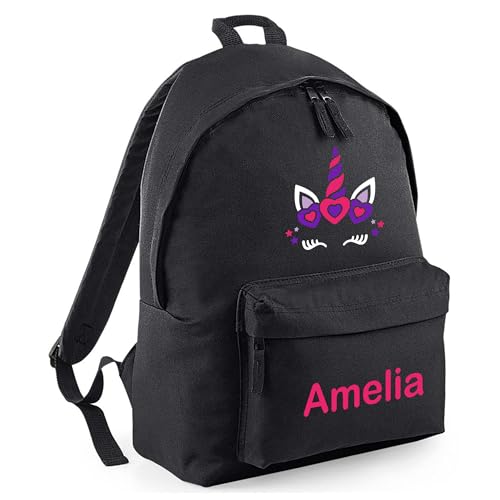 Personalised Unicorn Face - Black Kids Backpack with Name product image