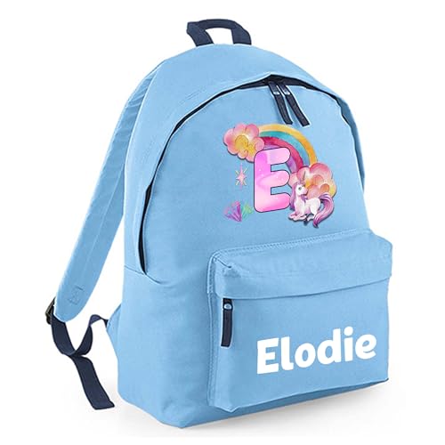 Personalised Unicorn Initial - Light Blue Kids Backpack with Name and Initial product image