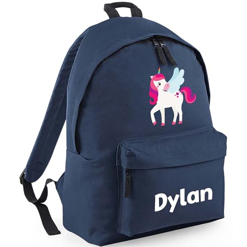 Personalised Unicorn Wings - Navy Kids Backpack with Name product image