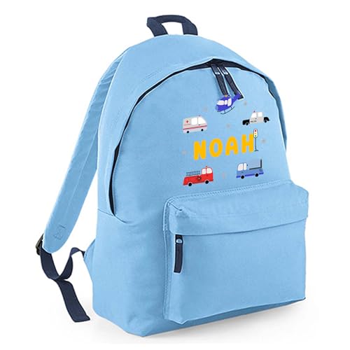 Personalised Vehicles - Blue Kids Backpack with Name product image