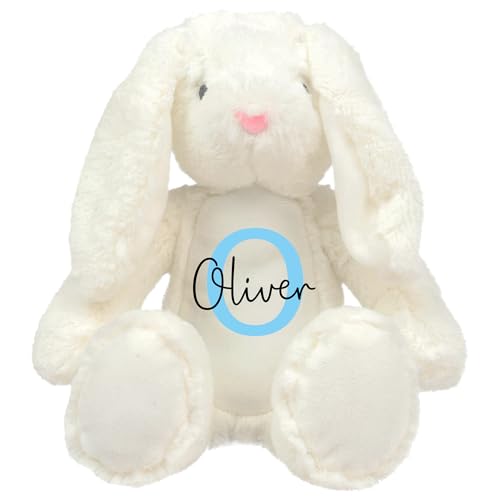 Personalised White Bunny Soft Toy with Name and Initial