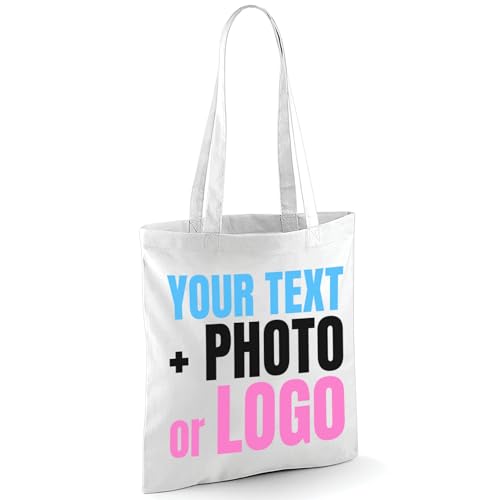 White cotton tote bag with custom print artwork