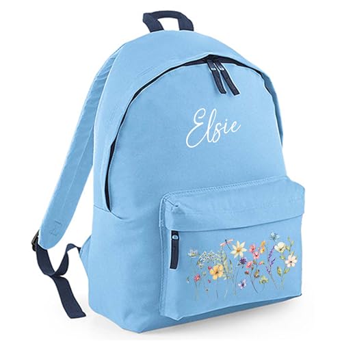 Personalised Wildflower - Light Blue Kids Backpack with Name product image