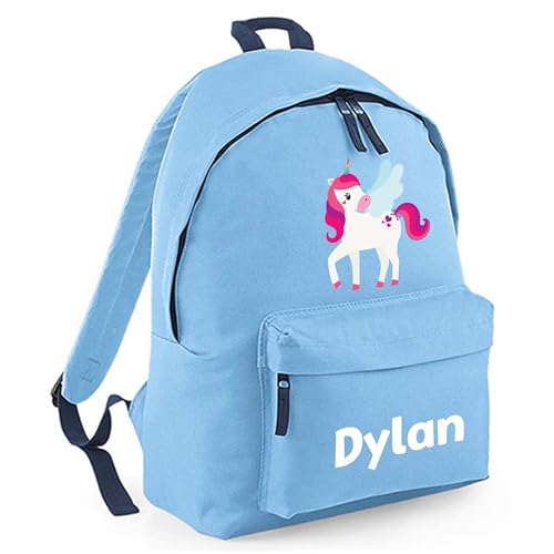Personalised Winged Unicorn - Light Blue Kids Backpack with Name product image