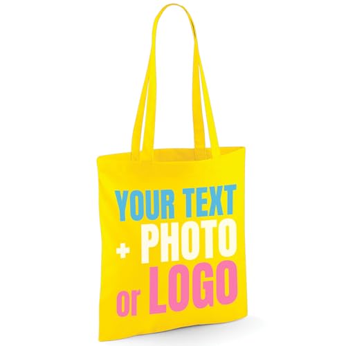 Yellow cotton tote bag with custom print artwork