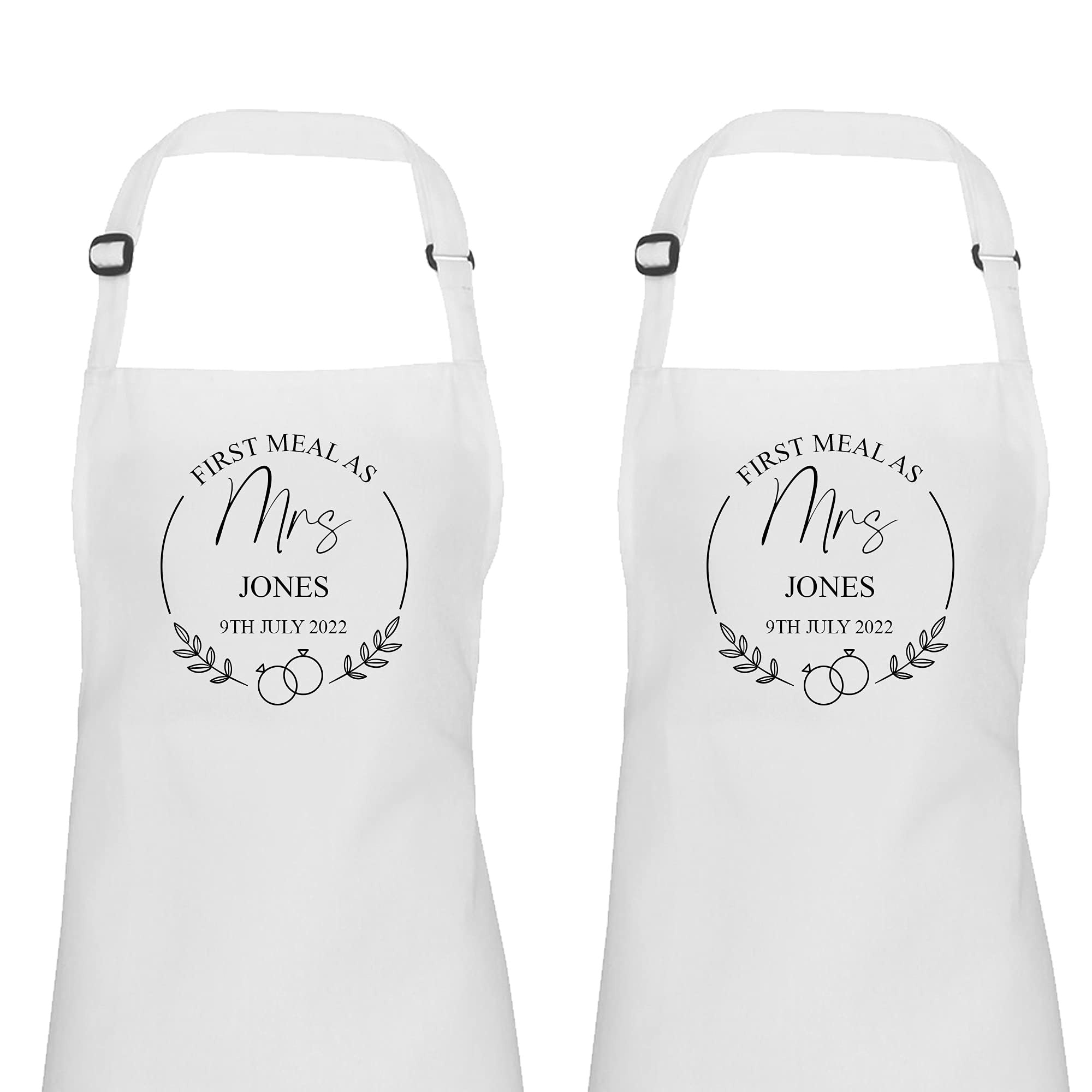 Personalised First Meal wedding dress protector apron set of two, Mrs and Mrs