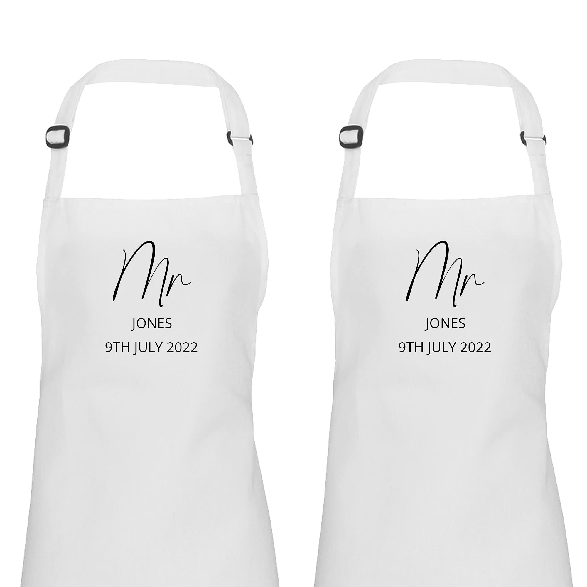Personalised Mr and Mrs wedding dress protector apron set of two, Mr and Mr