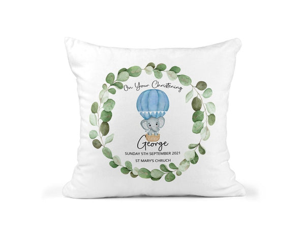 Personalised Christening Cushion Blue Balloon - Boys